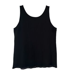 Ann Taylor Black Lace Trim Cami Tank Top Women’s XL Cotton Spandex Blend